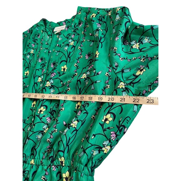 Maison Jules Floral Fit Flare Mini Dress Green Long Blouson Sleeves V-Neck XXL - Picture 7 of 16